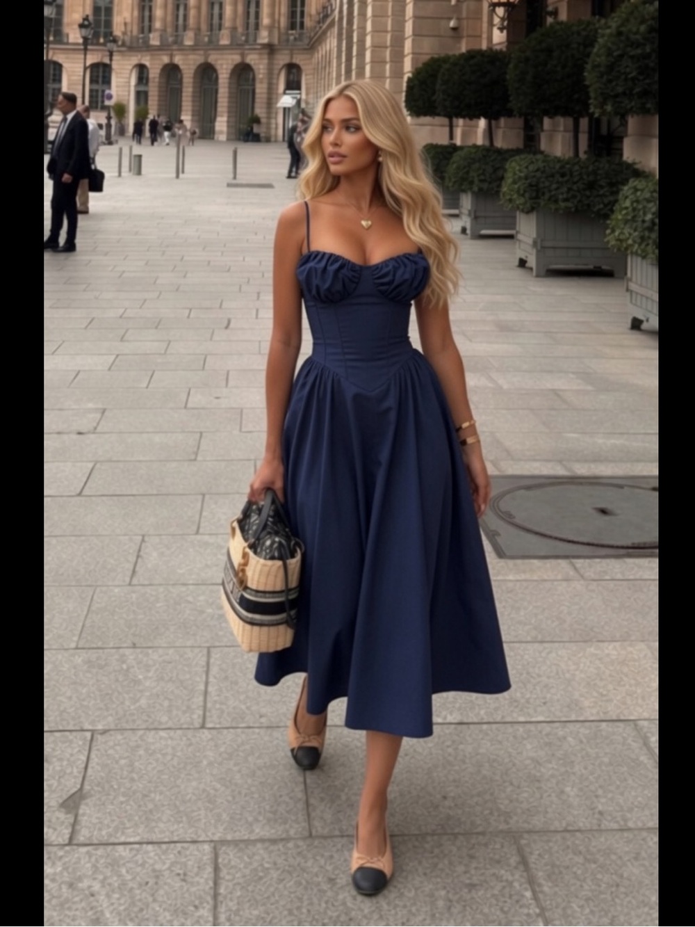 HOUSE OF CB 'Carmen' French Navy Bustier Sundress/Size Small(plus) $299
